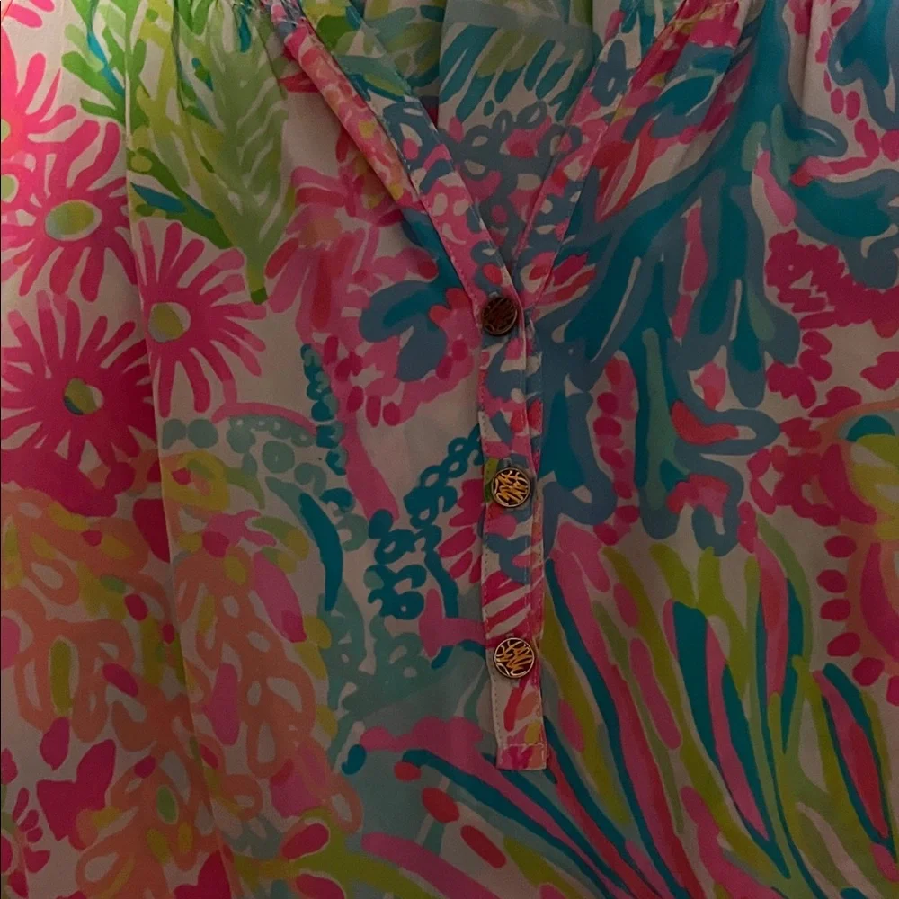 Lilly Pulitzer Vibrant Floral Blouse - Pink, Blue, Green - Picture 2 of 3